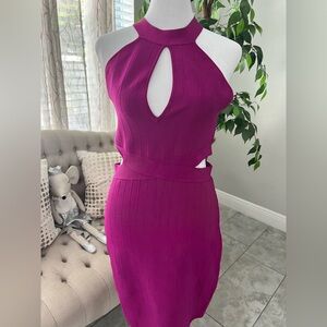 Guess Fuchsia Halter Cutout Midi Dress